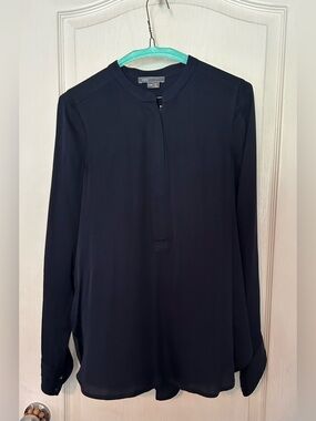 Vince Navy Long-Sleeve Silk Blouse